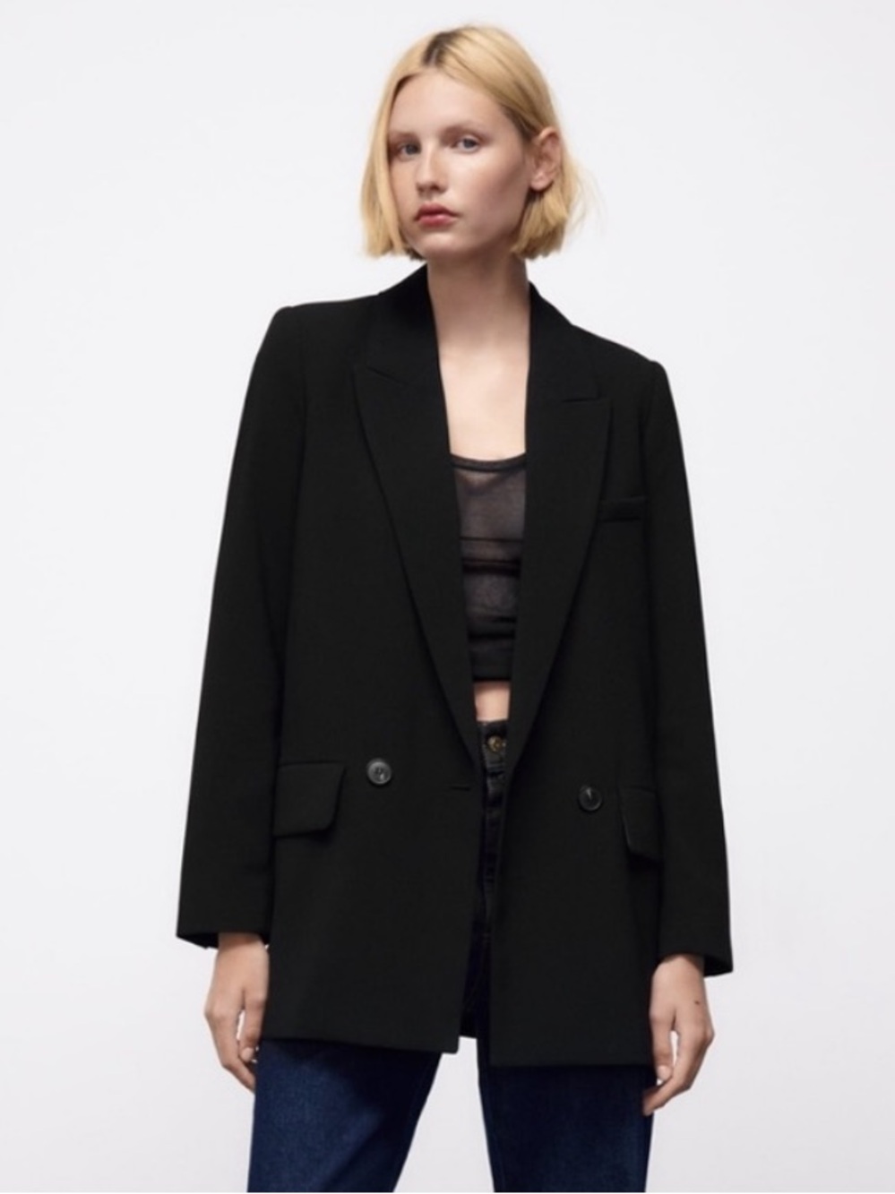 Zara Classic Black Oversized Blazer Jacket - Women's S